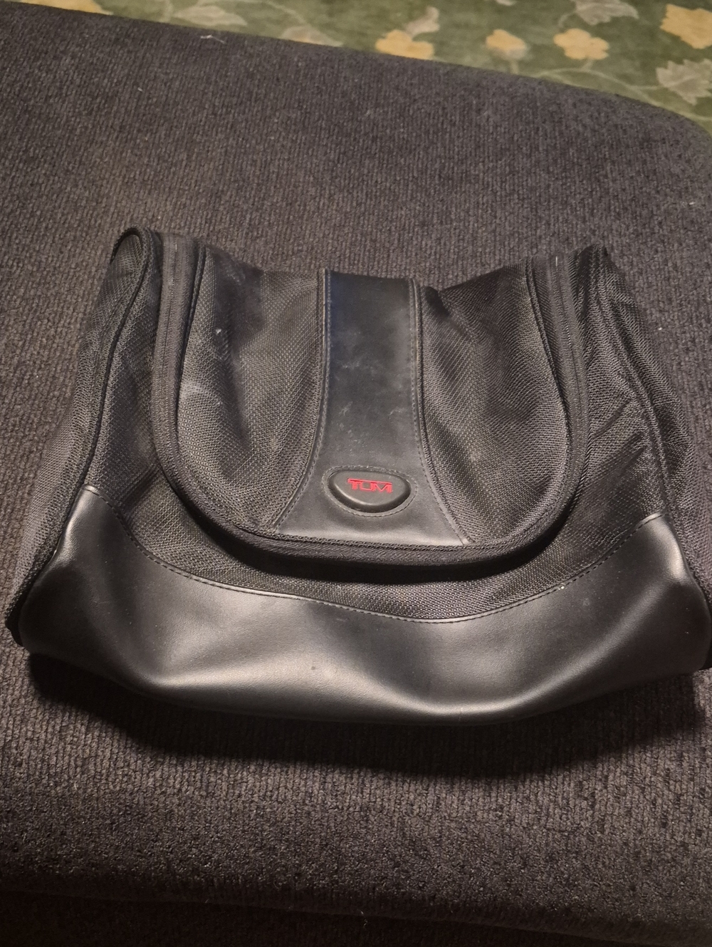 Tumi Black Leather-Trim Toiletry Kit with Red Logo